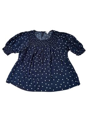 Terra & Sky Plus 2X Navy Polka Dot Blouse Women’s 20W 22W Casual Top